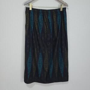 Black Diamond Print Skirt Womens XL Pull On Below Knee Casual Office Par…